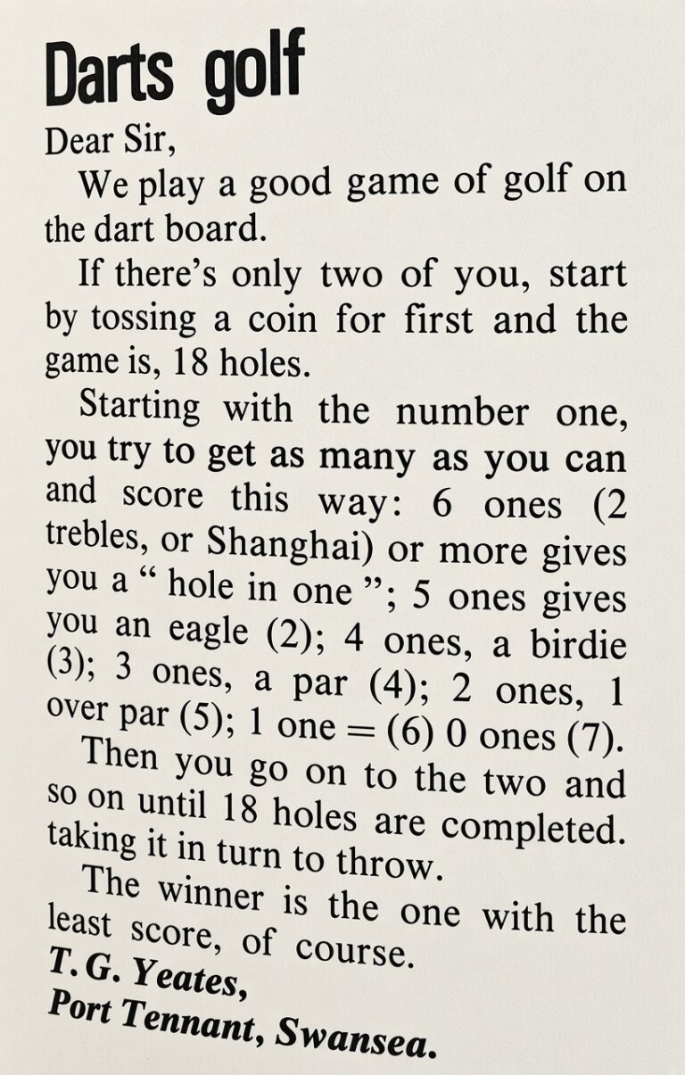 Darts Golf – A 1996 Reader’s Suggestion