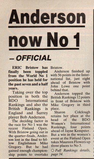 The Darts World 50: 1987 Bob’s No.1