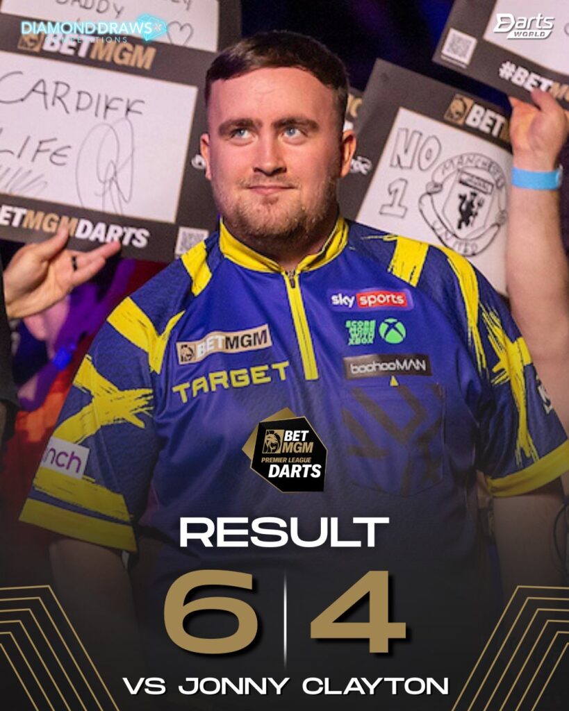 luke littler, darts, Prmer league, Cardiff, Night 5 PDC, 2026, DartsWorld Graphic, Diamond Draws Sponsors