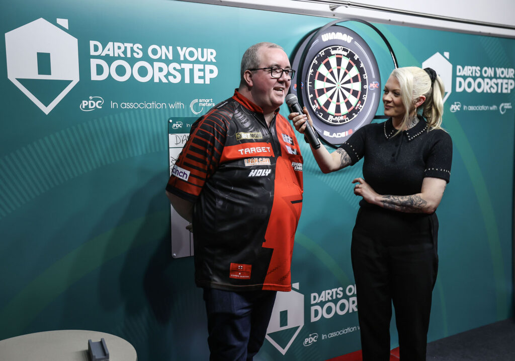 Polly James, Presenter, Interviews, Stephen Bunting, Darts Player for Darts on Your Doorstep Scheme, PDC
