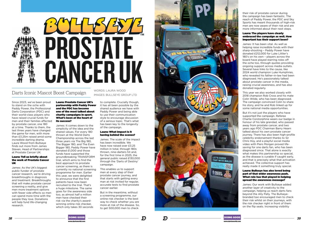 Darts World magazine, Issue 594, Bullseye / Prostate Cancer UK article