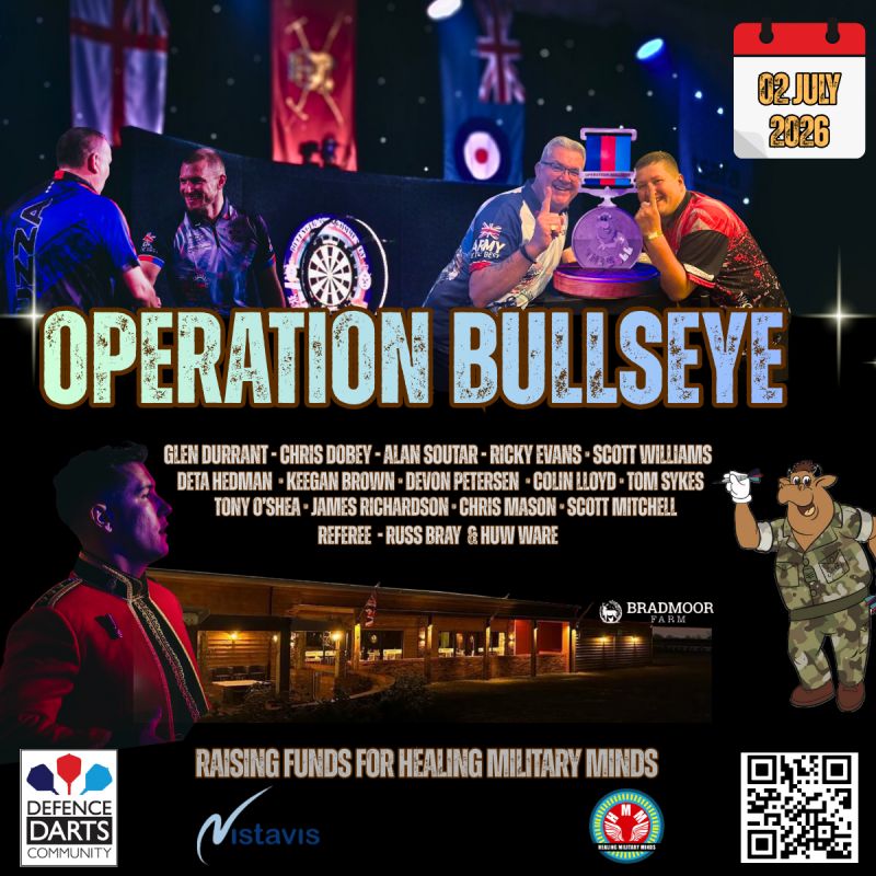 Operation Bullseye, Darts and Military Charity Event, 2026. Poster