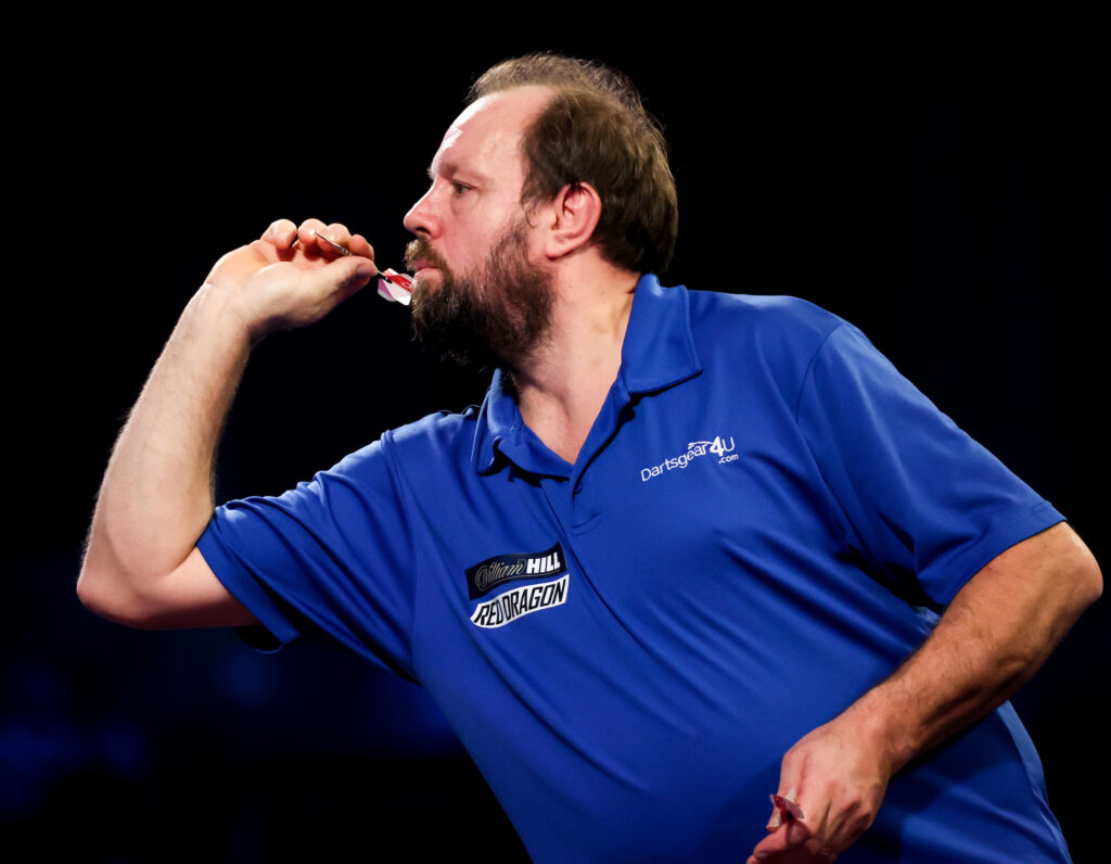 Jason Lowe, darts player, during the William Hill World Darts Championship 2022 tournament at Alexandra Palace, London, United Kingdom on 23 December 2021.