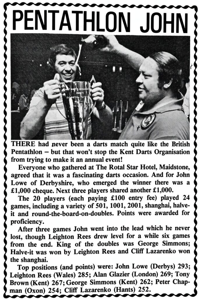 Darts World Article, Inaugural British pentathlon, 1976, From Issue 45