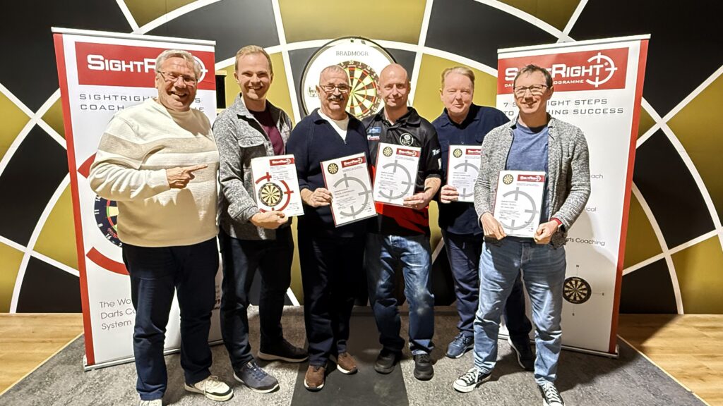 Steve Feeney (First left), Darts and Cue sports Coach, SightRight inventor, and 2026 coaches. 