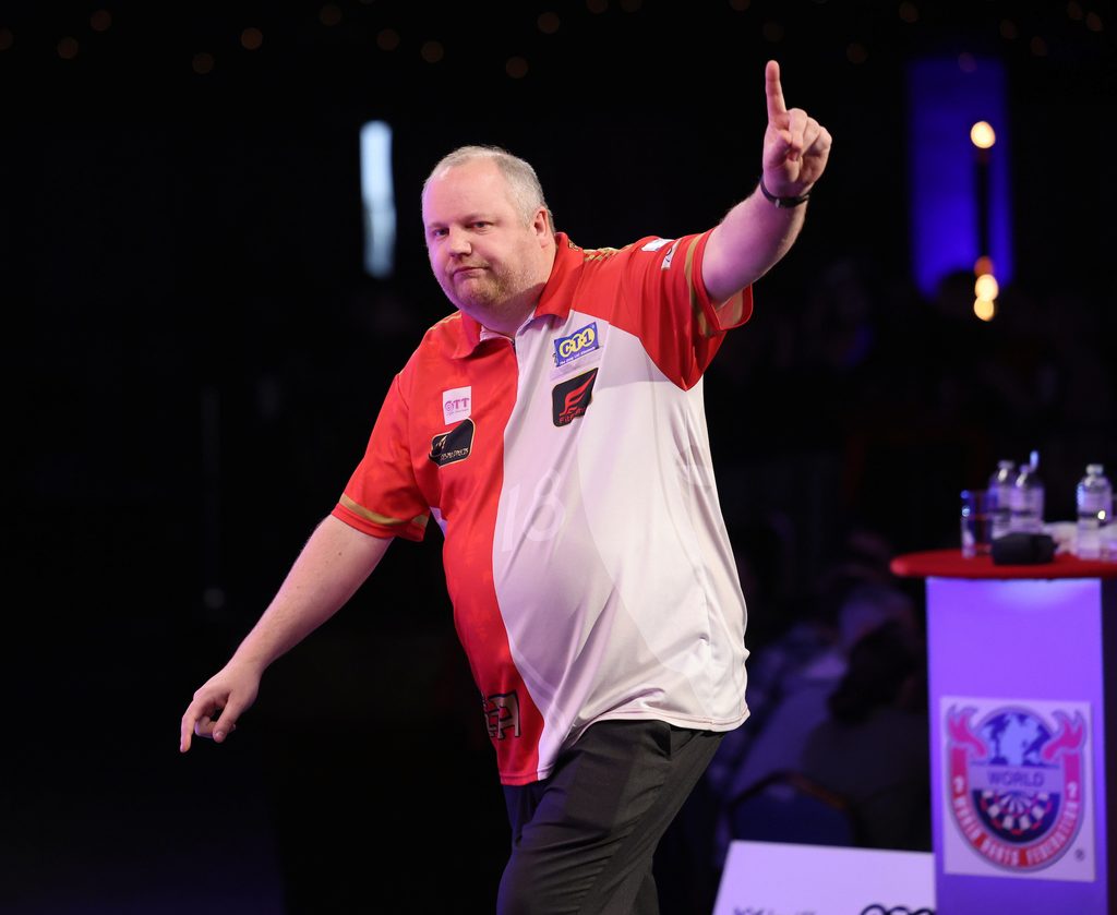 Aaron Turner during the WDF World Darts Championship 2023 at Lakside Complex, Frimley Green, Surrey, United Kingdom on the 2nd December 2023 