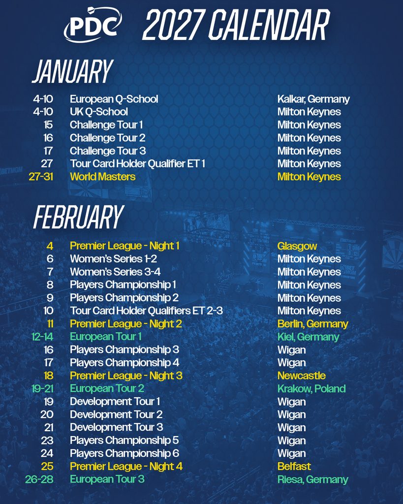 2027PDC Darts Calendar1
